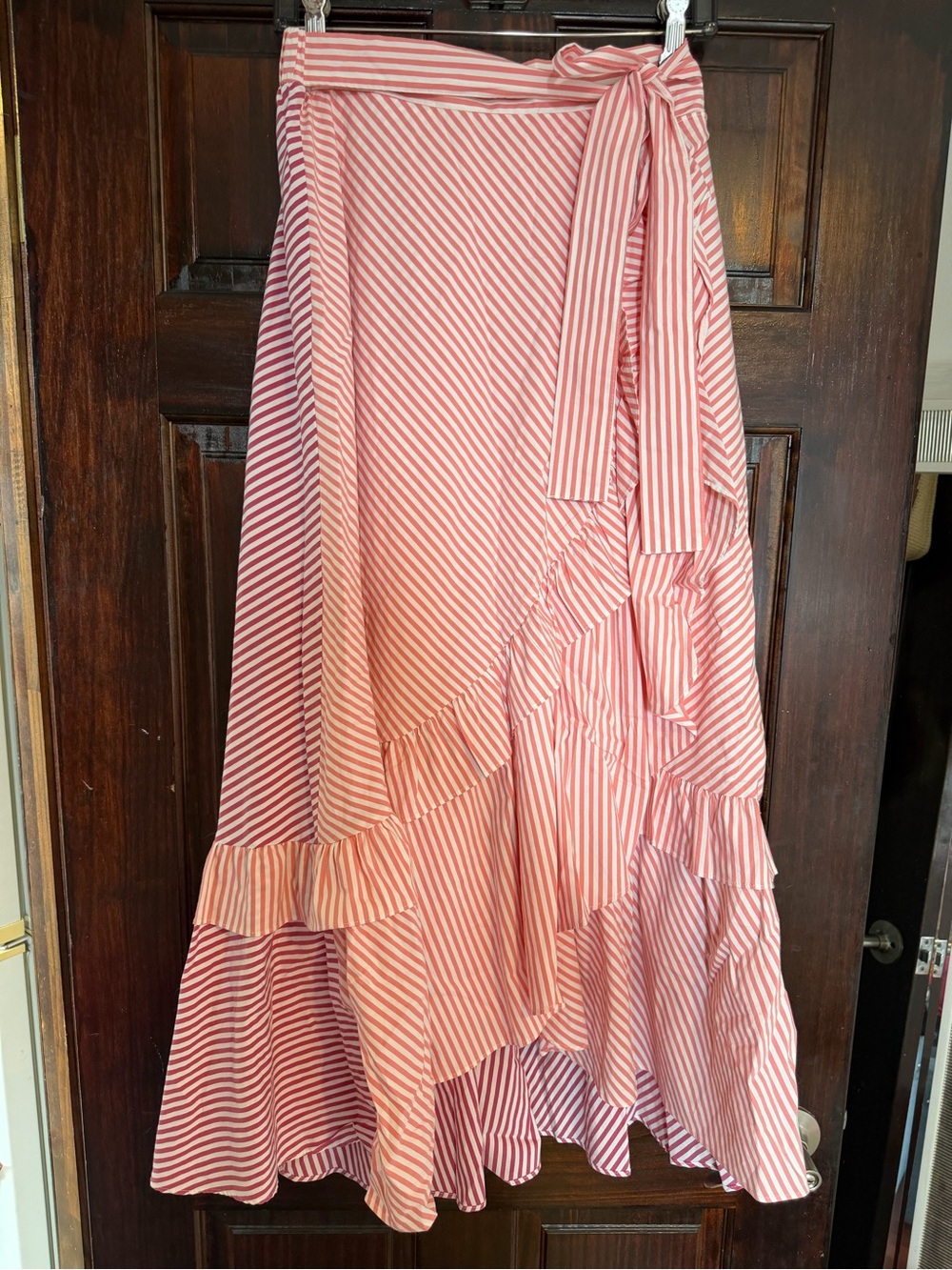Anthropologie Pink and White Striped High-Low Wrap Skirt